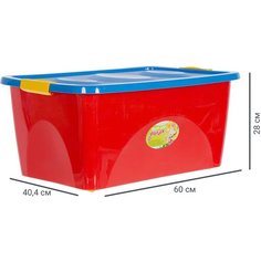 Ящик для игрушек на колесах 60x40.4x28 см 44 л пластик с крышкой цвет красно-синий Martika