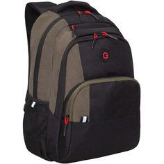 Рюкзак Grizzly "Color Block", 32х45х23 см, 2 отделения, 4 кармана, анатомическая спинка, черный-хаки (RU-330-1/2)