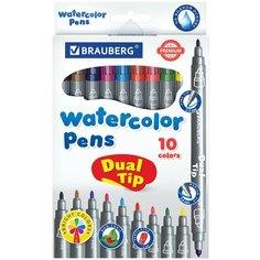 Набор фломастеров 10 цветов Brauberg Premium Dual-tip (линия 3мм, двусторонние) 10шт, 4 уп. (151946)