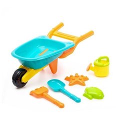 Песочный набор Тачка, 6 предметов: тележка, лопатка, грабли, сито, 2 формочки Нет бренда