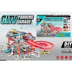 Парковка гараж Город и 4 машинки 35 предметов 45х39х22 No Brand