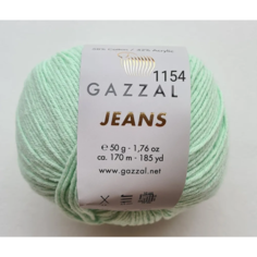 Пряжа полухлопок Gazzal Jeans/Газзал Джинс - светлая мята (1154), 1 шт, 58% хлопок, 42% акрил, 170м/50гр, для вязания игрушек, одежды и сумок