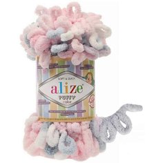 Пряжа Alize Puffy color розовый-белый-голубой (5864), 100%микрополиэстер, 9м, 100г, 3шт