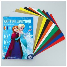 Disney Картон цветной мелованный "Эльза и Анна", А4, 10 л. 10 цв, (2 л. золото + серебро), Холодное сердце, 240 г/м2