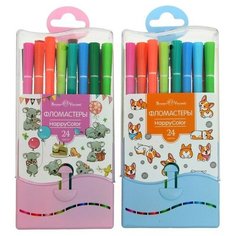 BrunoVisconti Фломастеры 24 цвета HappyColor, на водной основе, в пластиковом пенале, микс