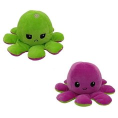 Мягкая игрушка/ Игрушка антистресс/ Осьминожка вывернушка/ Игрушка двусторонняя/ Осьминог перевертыш зеленый, фиолетовый Малина