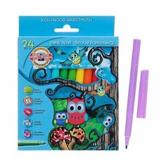 Фломастеры 24 цв. KOH-I-NOOR "Owls" трехгранные, смываемые 771012BD02KS в к/уп. (1/12)
