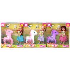 Кукла (14см) с лошадкой и аксессуарами (фен, расческа),3 вида Defa