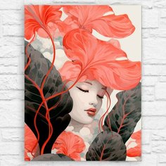 Картина по номерам на холсте абстракция девушка с цветами (азиатская эсететика) - 12560 В 30x40 Бруталити