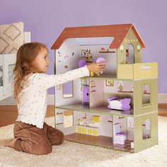 Деревянный кукольный домик JUNION Вилла Лива, 60х27х70 см, 5 комнат, мебель в комплекте