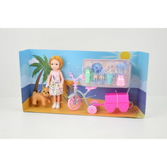 Набор "Коктейли на пляже" кукла, велосипед с прицепом, собачка, аксессуары ИНТЭК