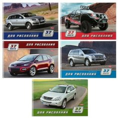 Альбом для рисования А4, 32 листа, на гребне, "Внедорожники", обложка мелованный картон, блок 100 г/м², микс Top Market