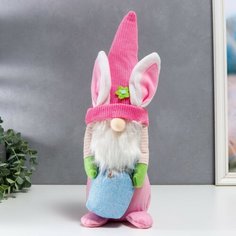 Кукла интерьерная "Гном в шапке с зайчьими ушами, с мешком" розовый 40х14 см Россия