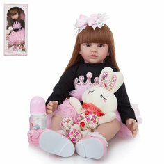 Кукла Junfa в темной толстовке и розовой юбке с плюшевым кроликом 60 см Китай