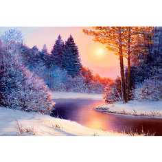 Алмазная мозаика 22х32 см Рассвет у реки с подрамником с полным заполнением Рыжий кот