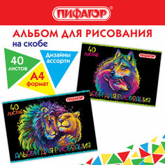 Альбом для рисования А4 40 л, скоба, обложка офсет, пифагор, 203х288 мм, "Нежность" (2 вида), 106700 В комплекте: 2шт.