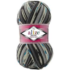 Пряжа Alize Superwash comfort socks белый-серый-черный-бирюза (7650), 75%шерсть/25%полиамид, 420м, 100г, 2шт