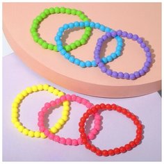Набор детских браслетов бусинки, 6 нитей, цветной Китай