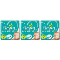 Pampers Подгузники, New Baby Dry, 4-8 кг, 27 шт, 3 уп