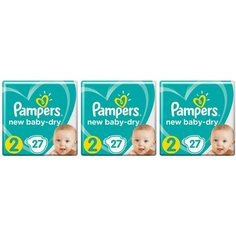 Pampers Подгузники, New Baby Dry, 4-8 кг, 27 шт, 3 уп