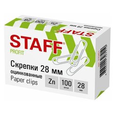Скрепки STAFF, 28 мм, оцинкованные, 100 шт, в картонной коробке, 270451