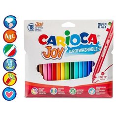 CARIOCA Фломастеры 18 цветов Carioca Joy, 2.6 мм, смываемые, увеличенный ресурс, суперяркие, европодвес
