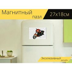 Магнитный пазл "Мотоцикл, харлидевидсон, байкер" на холодильник 27 x 18 см. Lots Prints