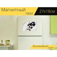 Магнитный пазл "Хоккей, хоккей на льду, конькобежец" на холодильник 27 x 18 см. Lots Prints