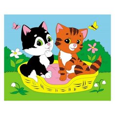 Холст с красками 20х25 см. котята В корзине рыжий КОТ ХК-7845/РК