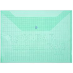 Папка-конверт на кнопке А4, 120 мкм, Calligrata "Клетка", прозрачный, зеленый
