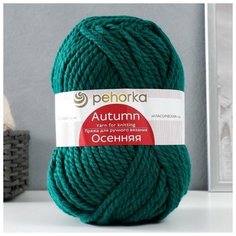 Пряжа "Осенняя" 25% шерсть, 75% ПАН 150м/200гр (573-Т. изумруд), 1шт Пехорка