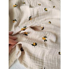 2 метра. Муслин двухслойный жатый. Хлопок 100%, отрез 200*140 см. Детская расцветка. Цвет кремовый с лимоном. Ткань для шитья и рукоделия. Нет бренда