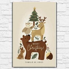Картина по номерам на холсте новый год рождество (зима, лес, медведь, олень, звери, елка) - 12996 40х60 Бруталити