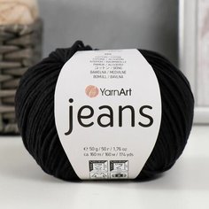 3шт, Пряжа "Jeans" 55% хлопок, 45% акрил 160м/50гр (53 черный) Yarn Art