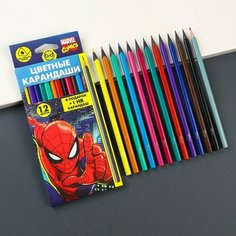 MARVEL Карандаши цветные 12 цветов "Человек-паук" + чернографитный карандаш, Человек- паук