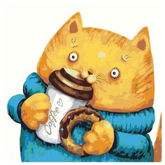 Кот и кофе Раскраска картина по номерам на холсте