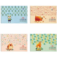 Альбом для рисования А4 48 л, спираль, обложка картон, HATBER, 205х290 мм, "Счастливчики" (4 в спайке), 48А4Всп