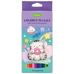 Карандаши цветные Hatber 12 цветов "Приключения кота Пирожка", заточенные