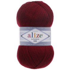 Пряжа Alize Lanagold 800, 49 % шерсть, 51 % акрил, 100 г, 800 м, 1 шт., 57 бордовый нет бренда