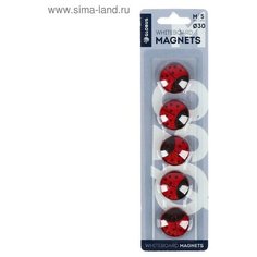 Магниты для досок 30 мм, 5 штук, "Божья коровка" красные Глобус