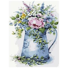 Картина по номерам на подрамнике 40х50 Романтичный букетик в лейке, премиум-набор Цветной