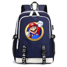 Рюкзак Марио (Mario) синий с USB-портом №5 Noname