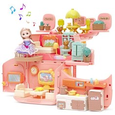 Игровой набор с куклами Funkids "Домик Мечты" для детей, кукольный домик с мебелью (рюкзак-траснформер), арт. CC6673
