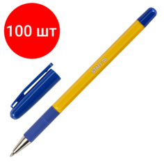 Комплект 100 шт, Ручка шариковая с грипом STAFF "Basic BP-14 Orange", синяя, узел 0.7 мм, линия письма 0.35 мм, 143747