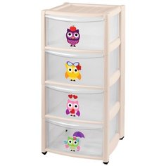 Бельевой комод Пластишка 4 ящика 48648, 4 ящика, совы бежевый