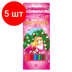 Комплект 5 шт, Карандаши цветные BRAUBERG "Rose Angel", 12 цветов, пластиковые, заточенные, картонная упаковка, 180577