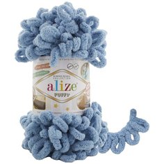 Пряжа плюшевая Alize Puffy (Ализе Пуффи) - 1 моток 280 Светло-синий для вязания руками, гипоаллергенная, большие петли (4см), 9м/100г