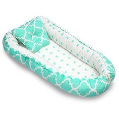 Гнездышко-кокон для новорожденных Mobilbaby Мятный орнамент/в люльку, кроватку, коляску, в гости