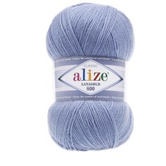 Пряжа Alize Lanagold 800 (Ланаголд 800) - 2 мотка 40 голубой 49% шерсть, 51% акрил 800м/100г