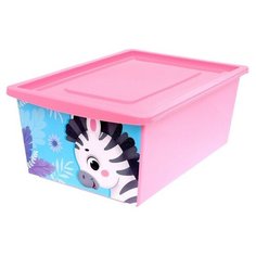 Ящик для игрушек с крышкой, «Весёлый зоопарк», объем 30 л, цвет розовый Zabiaka